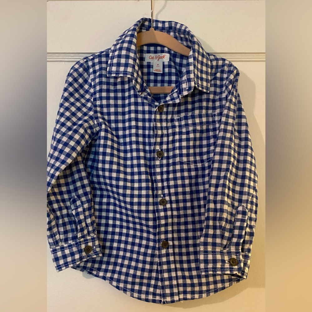 Cat & Jack Blue/White Checker Collared Shirt 3T